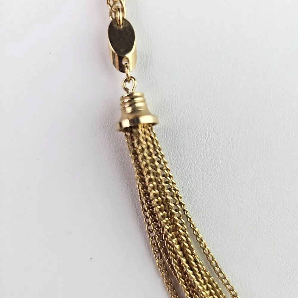 Vintage Multi Strand Tassel Gold Tone Necklace Sarah Coventry Chain Choker 17 in